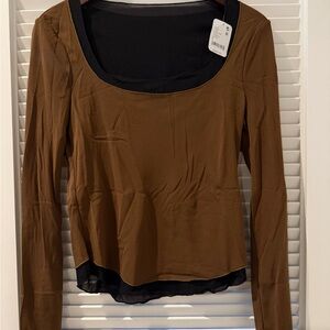 Free People Brown Long Sleeve Blouse